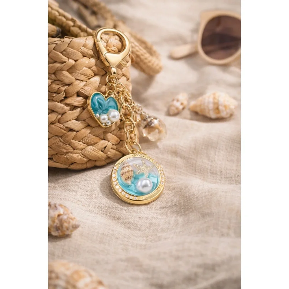 Boutique Ocean Charm‎ Keychain Blue Gold Coastal Beach NWOT